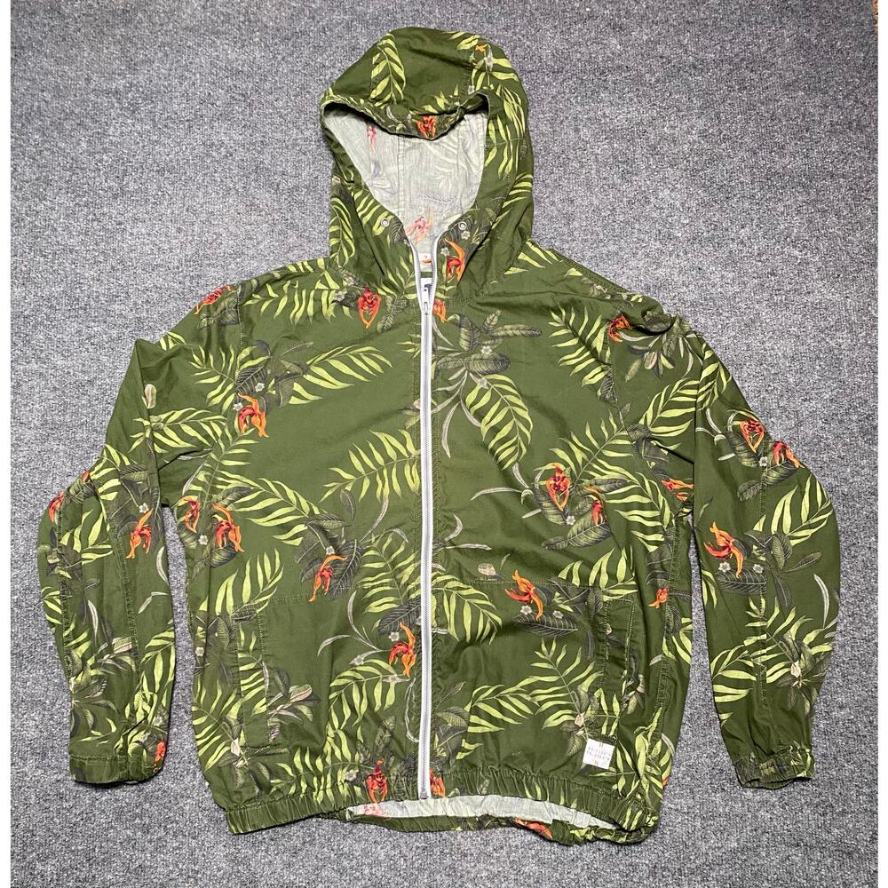 Denim & Flower Ricky Singh men's Green Floral Jungle Pattern Zip Hoodie -XL